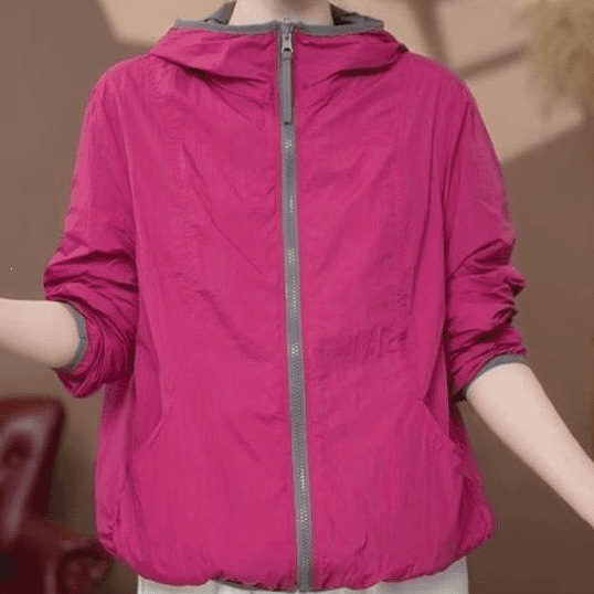 New reversible hooded jacket for women, thin style, suitable for spring and autumn, rose red, slimming outdoor sports jacket top