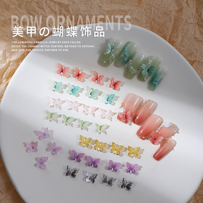 Resina de uñas mariposa tridimensional Super Hada hueco caja cuadrada nuevo embalaje desgaste de uñas fototerapia transparente decoraciones de uñas