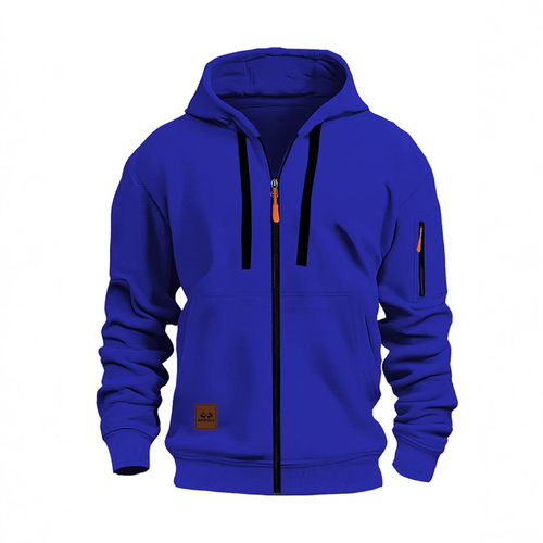 2024 Cross-border Spring and Autumn Men's Sports Hooded Zipper Sweatshirt with Multiple Pockets Hooded Sweatshirt for Sports and Leisure