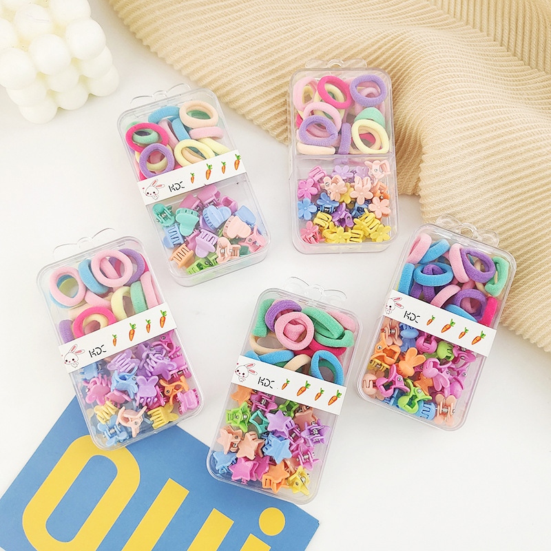 High elastic rubber band grip clip set cute small children's color a box of dual-purpose hair accessories do not hurt the hair ring grip clip