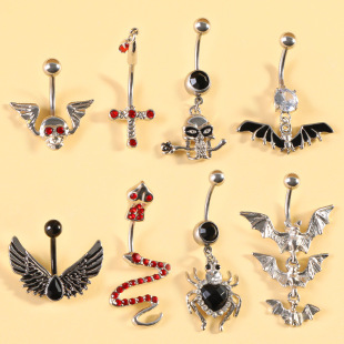 Cross-border e-commerce skull rose diamond belly button ring Halloween party belly button nail belly piercing jewelry