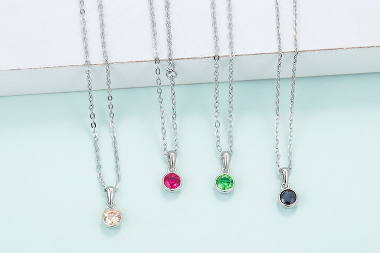 Korea Color Zircon Chain Silver Short Necklace Wholesale display picture 4