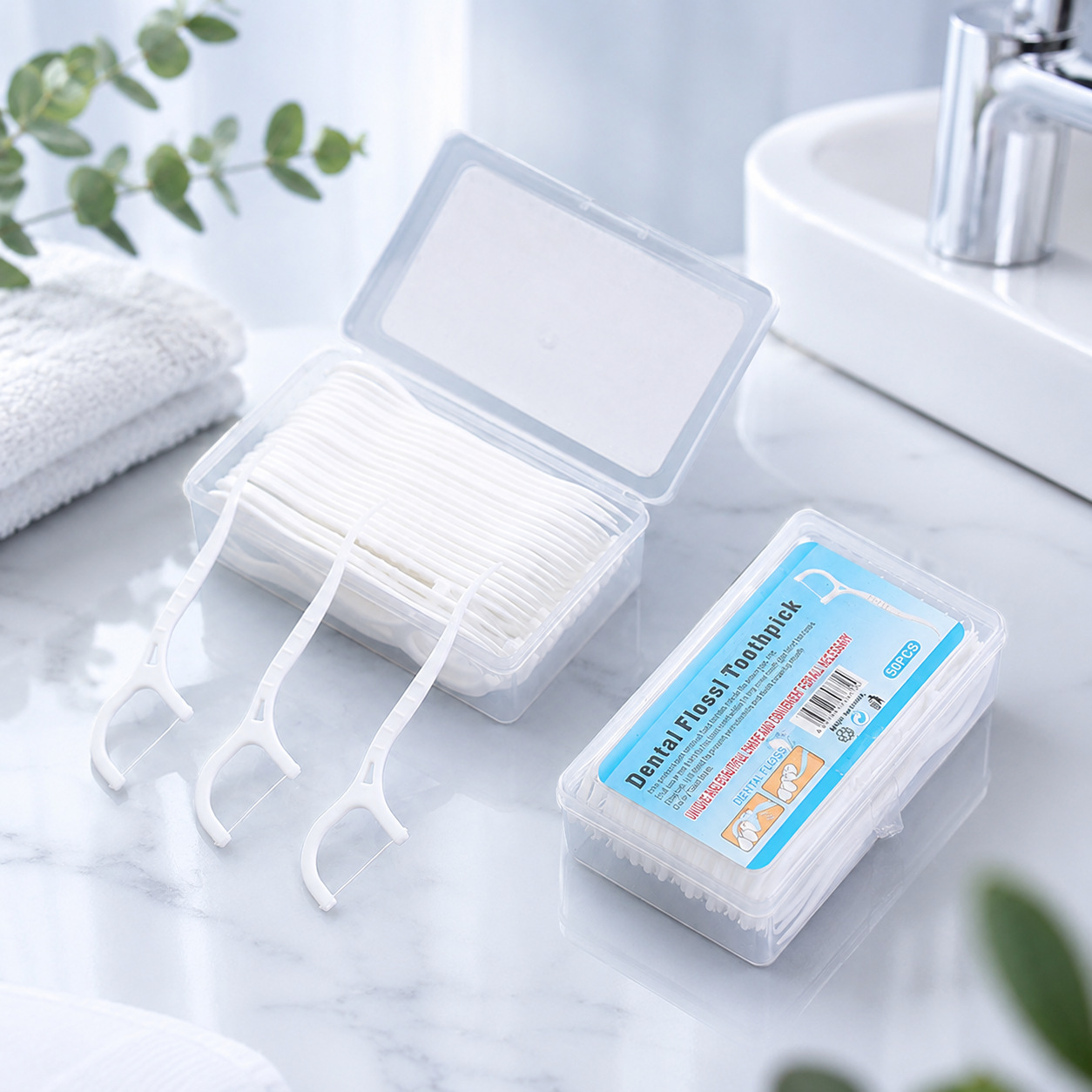 Hilo Dental para el Cuidado Bucal al por Mayor, Paquete de 50 Unidades, Caja Grande, Palillos de Hilo Dental de Alta Resistencia, Limpiador Interdental, Hilo Dental Plano para Limpiar Entre los Dientes