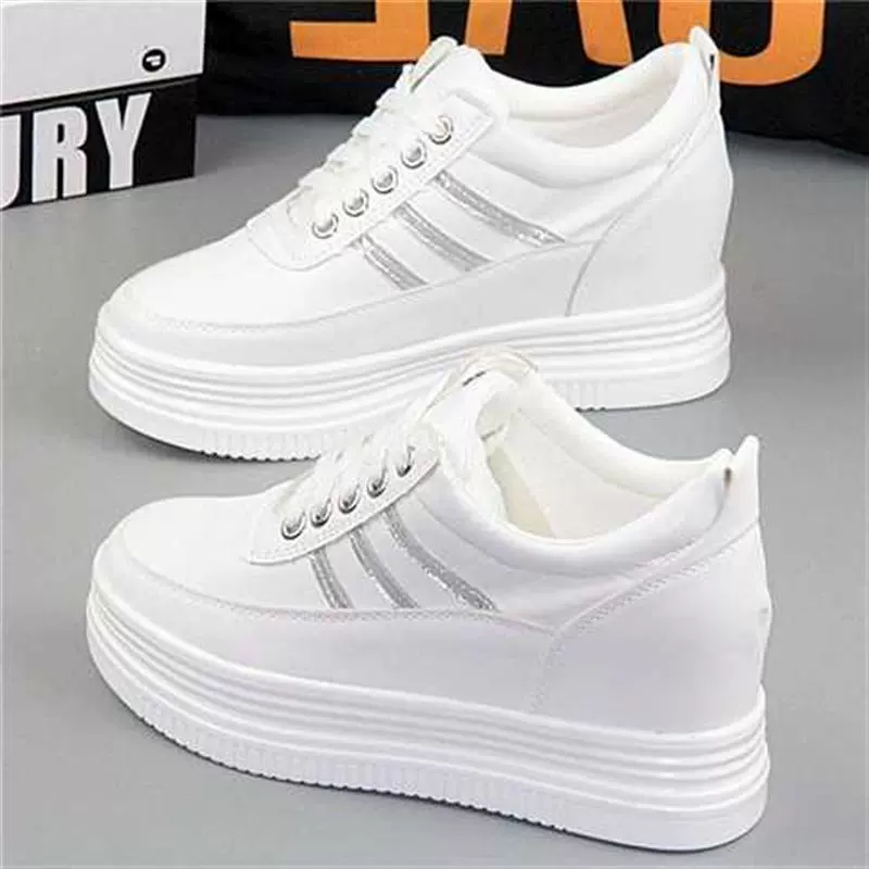 2023 Весенне-летние белые туфли Женская повседневная обувь на толстой подошве высотой 8 см из дышащей кожи в Корейском стиле Модная обувь на платформе Обувь для скейтбординга