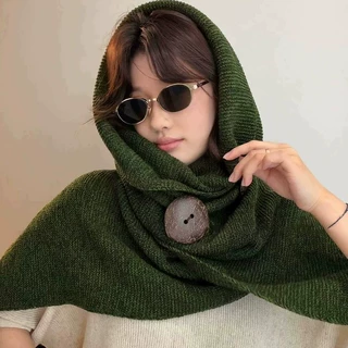 落池针织~韩系高级感椰壳纽扣针织大披肩女秋冬保暖围脖叠穿外搭
