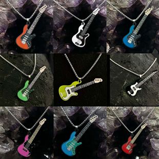 Cross-Border Popular Guitar Necklace, Stainless Steel Men's and Women's Jewelry Music Hanging Symbol Pendant Geometric Style Fashion