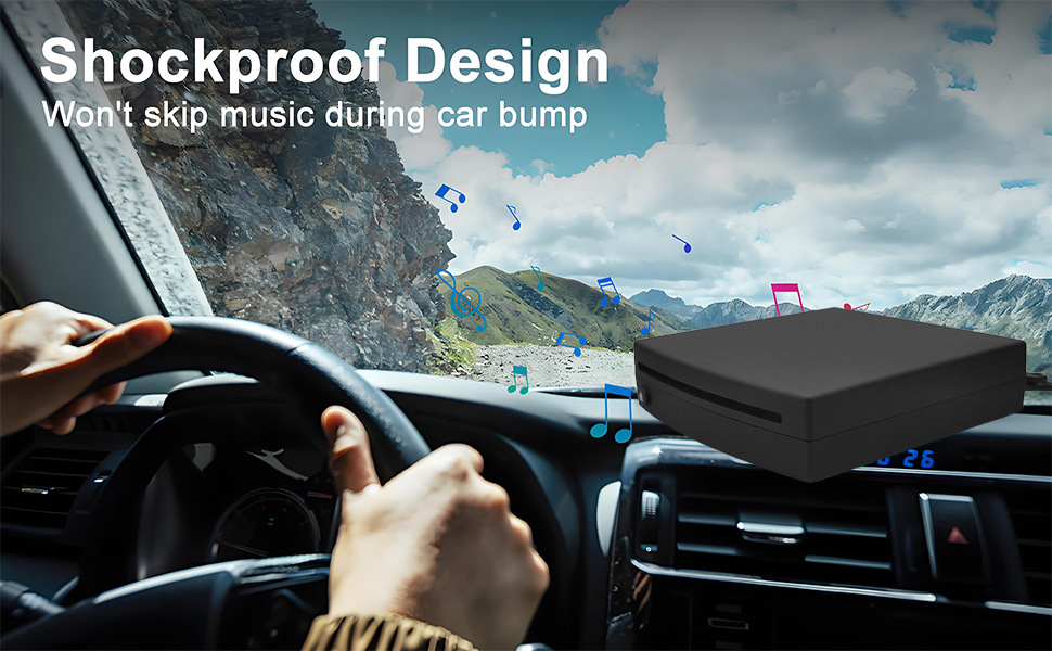 In-car CD player with USB connection, external CD player with FM transmitter and AUX output box