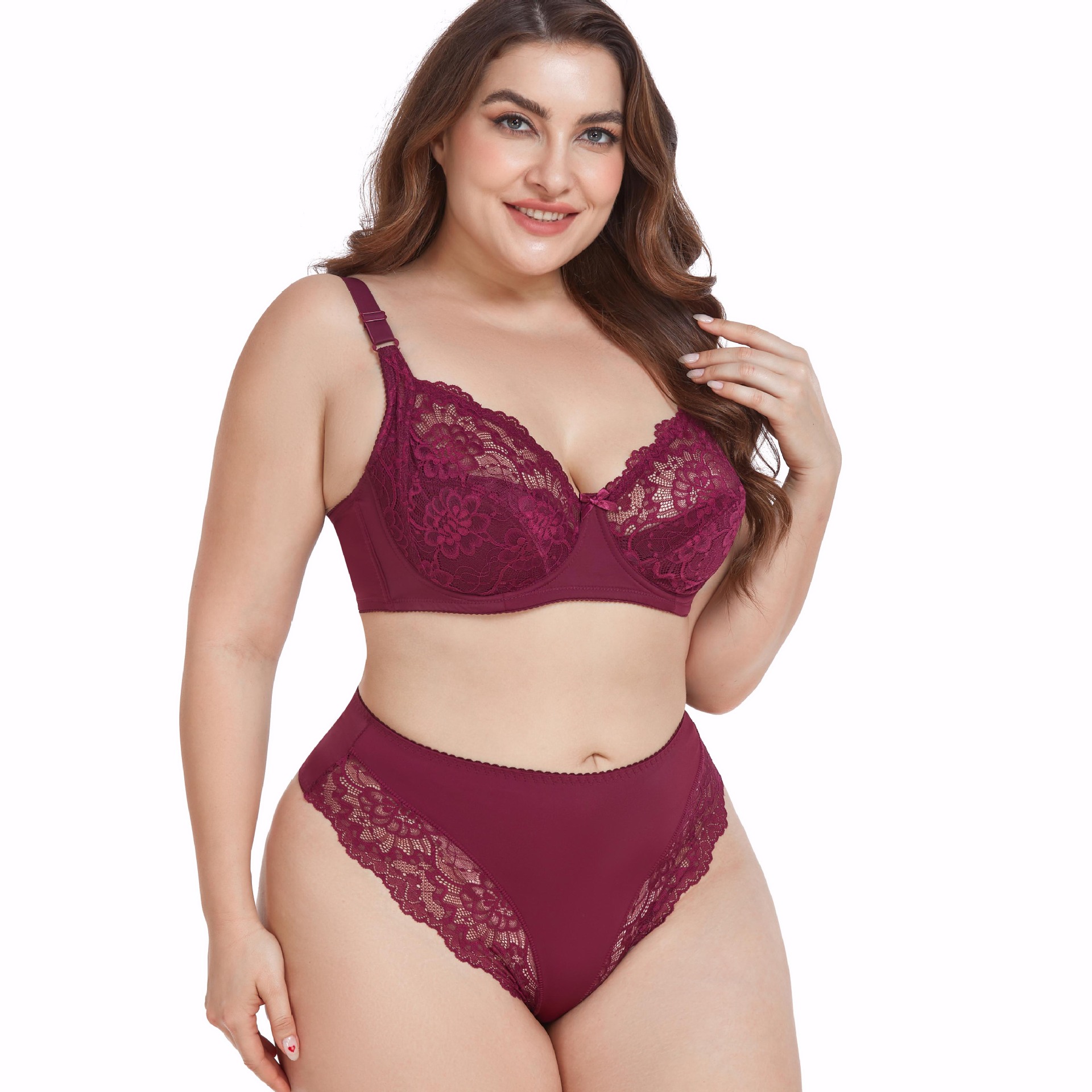 Large size set lace and sexy women's underwear gathered with top support bra 38-48D_voghion.com