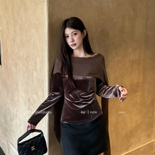 LS 优雅设计感丝绒修身小衫女 广州十三行2025秋冬新品女装22887#