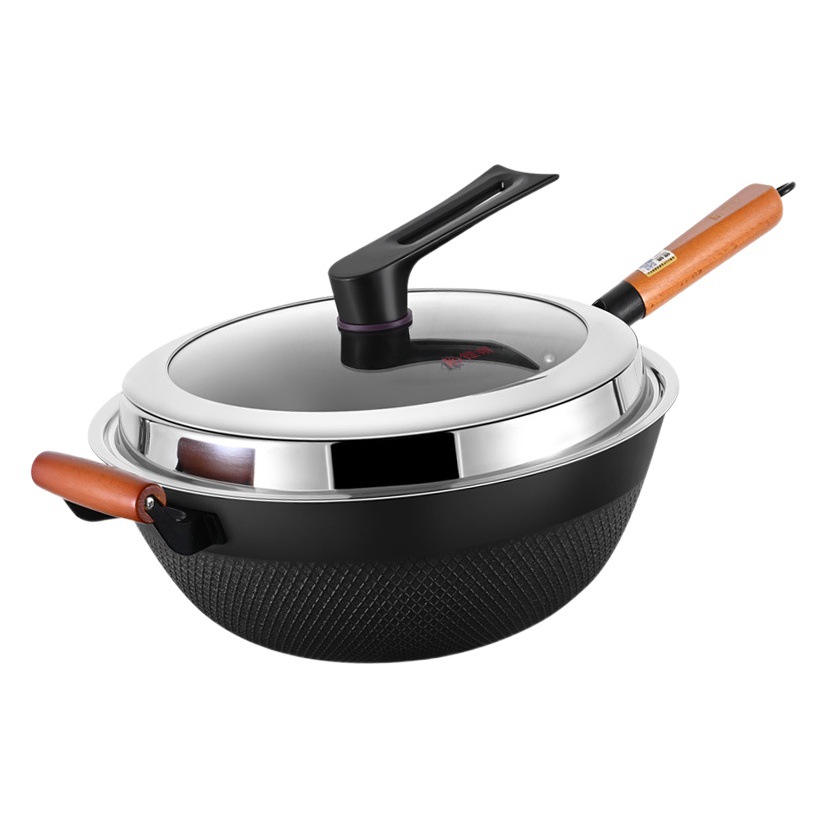 Wok de hierro fundido para profundizar hogar wok anticuado WOK de hierro crudo no recubierto sartén antiadherente para cocina de inducción de fondo plano
