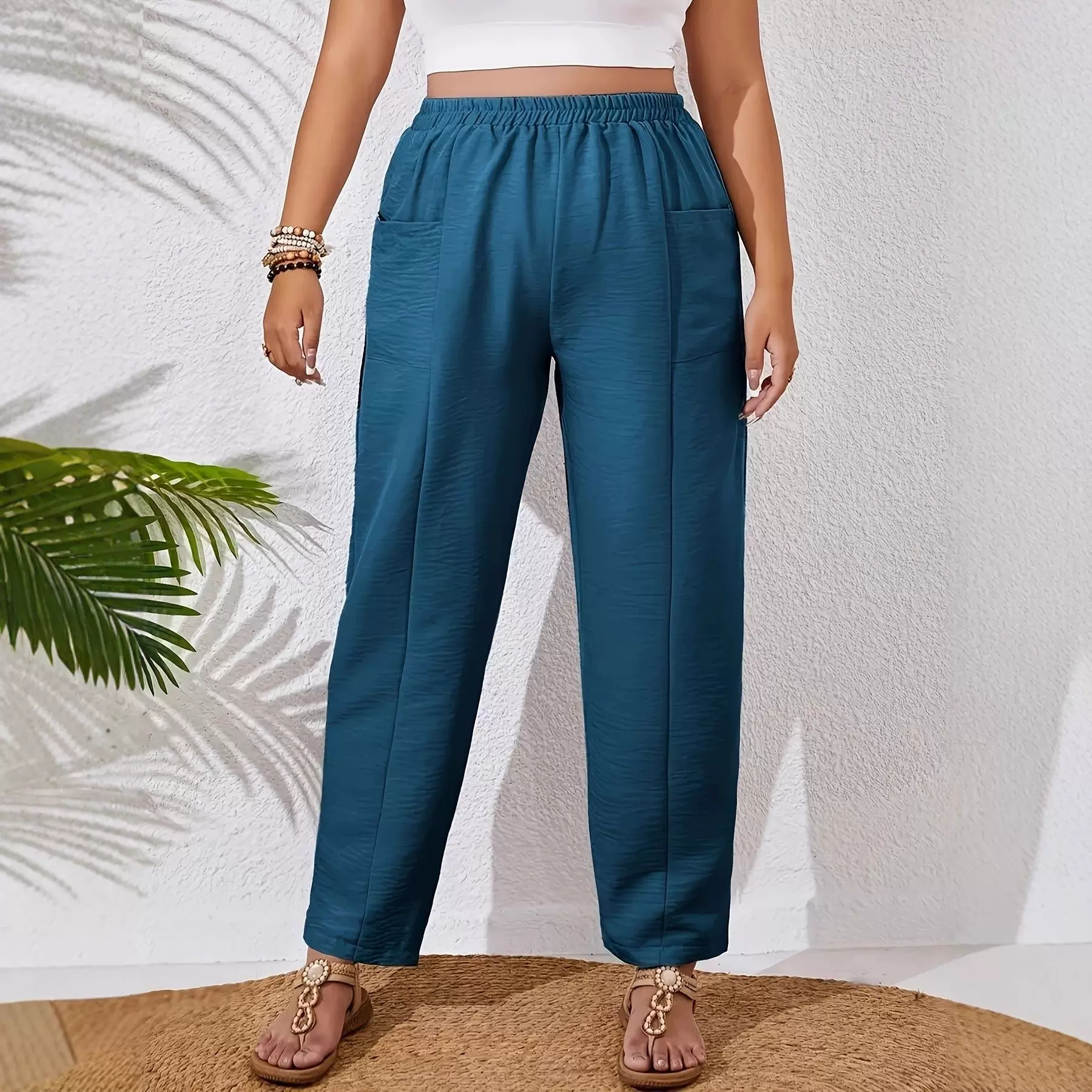 2025亚马逊跨境欧美大码纯色女士长裤