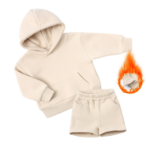 Kids Tales children's clothing children's sports suit autumn and winter thick medium and large children's hooded long-sleeved sweatshirt shorts