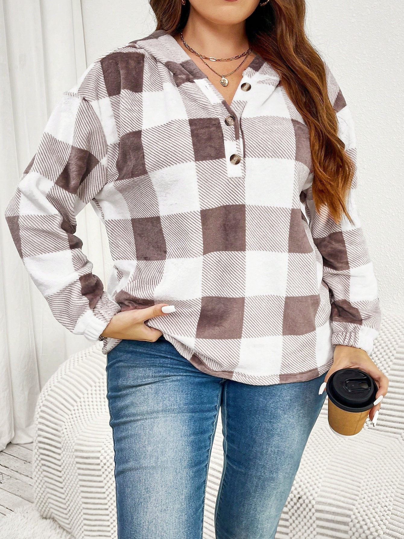 Nuevas trajes de mujer transfronterizas otoño-invierno cálido casualidad chaqueta con capuz de cuadrillas de moda europea y americana botón suelto chaqueta de manga larga