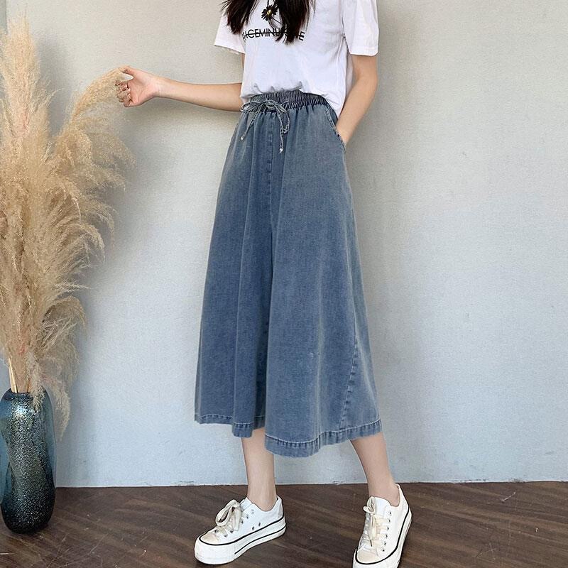 2025 Spring/Summer New Artistic Denim High-Waisted Wide-Leg Pants for Women, Thin Loose Draped Wide-Leg Pants, Plus Size Capri Pants