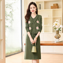 针织连衣裙配刺绣连帽马甲2025年秋季新款气质时尚简约时尚优雅