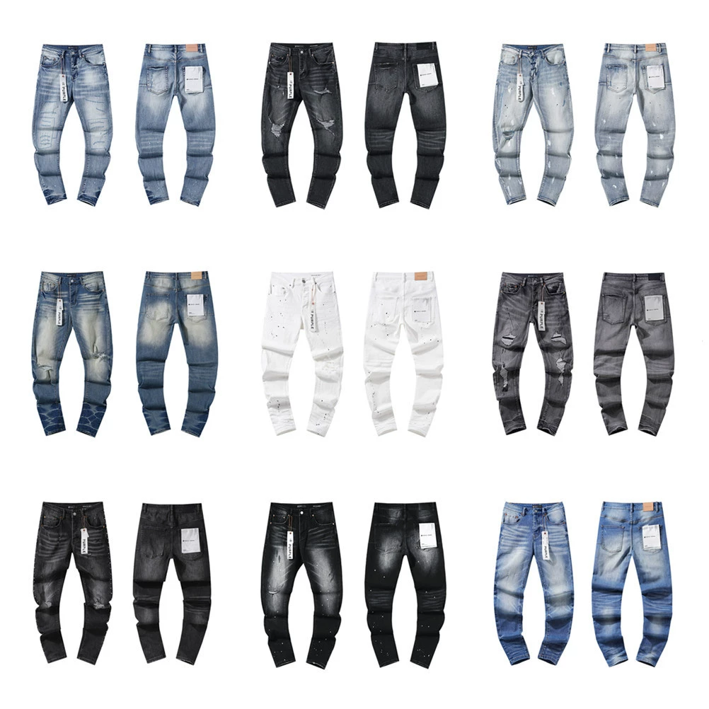 Унисекс джинсы в стиле хай-стрит, винтажные, повседневные, с потертостями, заплатками и брызгами краски, фиолетового цвета, модные, кросс-бордерные.