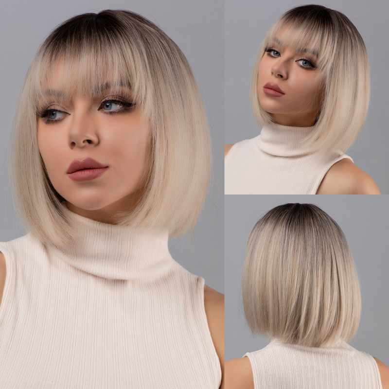 30.48 multi-color short straight bob wig with bangs women's straight wig suitable for daily party