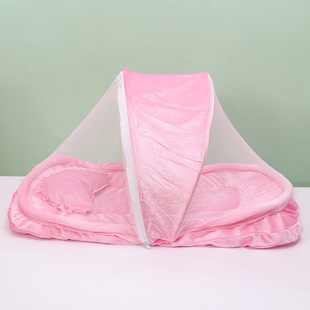 Flannel mosquito net newborn children's bed folding mosquito net three-piece soft thickened mat installation-free mosquito cover
