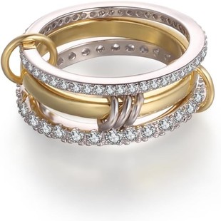 2025 cross-border new copper material ring interlocking cubic zirconia ring two-color multi-element in stock wholesale