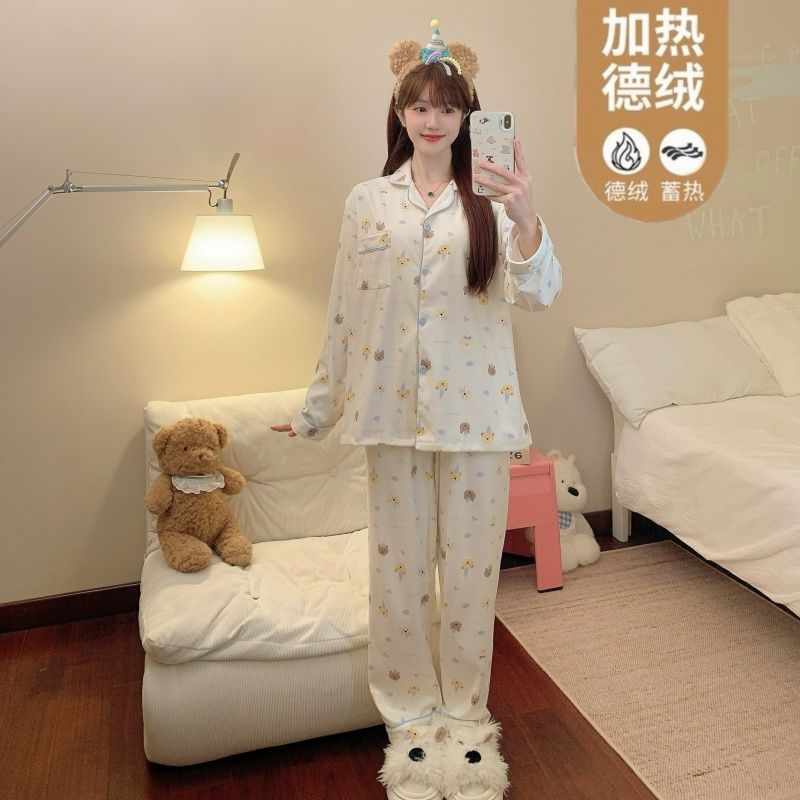 Al por mayor transfronterizo explosión de invierno de ternilla pijama caliente de manga larga de mujeres cardigans con la solapa ropa de hogar gruesa ropa exterior