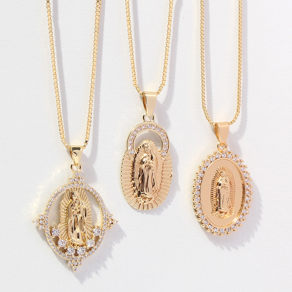vintage religious jewelry Virgin Mary relief pendant diamond necklace wholesale