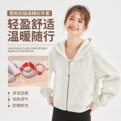 秋冬新款純色減䶖加厚加絨連帽寬鬆外套時尚百搭運動防風衛衣長袖