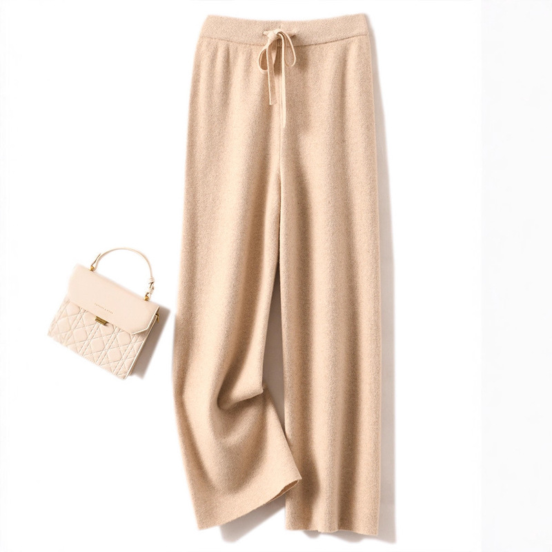 100% Pure Wool High-Waisted Wide-Leg Pants for Women, Light Luxury Casual Drape Wool Knit Pants, Simple Loose Slimming Long Pants 100% Pure Wool High-Waisted Wide-Leg Pants for Women, Light Luxury Casual Drape Wool Knit Pants, Simple Loose Slimming Long Pants