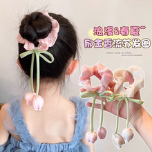 新款甜美百搭郁金香花朵大肠发圈高级感手工头绳扎高马尾发饰批发