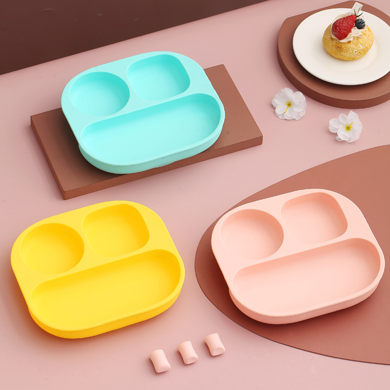 Cartoon Baby Dinner Plate Baby Suction Type Supplementary Dinner Plate Children's Silicone Grid Plate Children's Training Eating Bowl