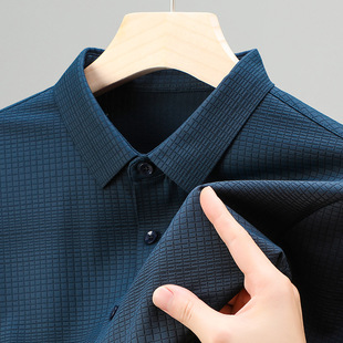 Brand men's color matching long sleeve shirt 2025 spring new business casual middle-aged shirt men's seamless non-ironing