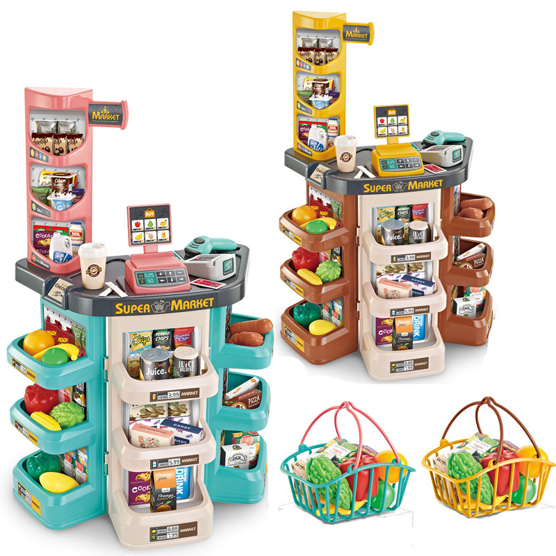 外国貿易児童シミュレーションスーパー販売台ショッピングカートの組み合わせセットはレジのままごとスーパーのおもちゃをスキャンする
