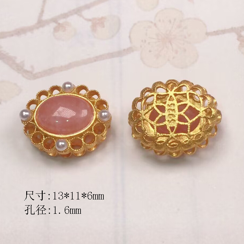 Natural red stone five-petal flower accessories s925 silver gold-plated bracelet necklace string diy handmade beads semi-finished products