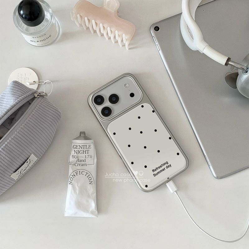Suitable for Iphone17Promax Mobile Phone Case Simple Design Apple Air Anti-Fall 16 English Black Polka Dots