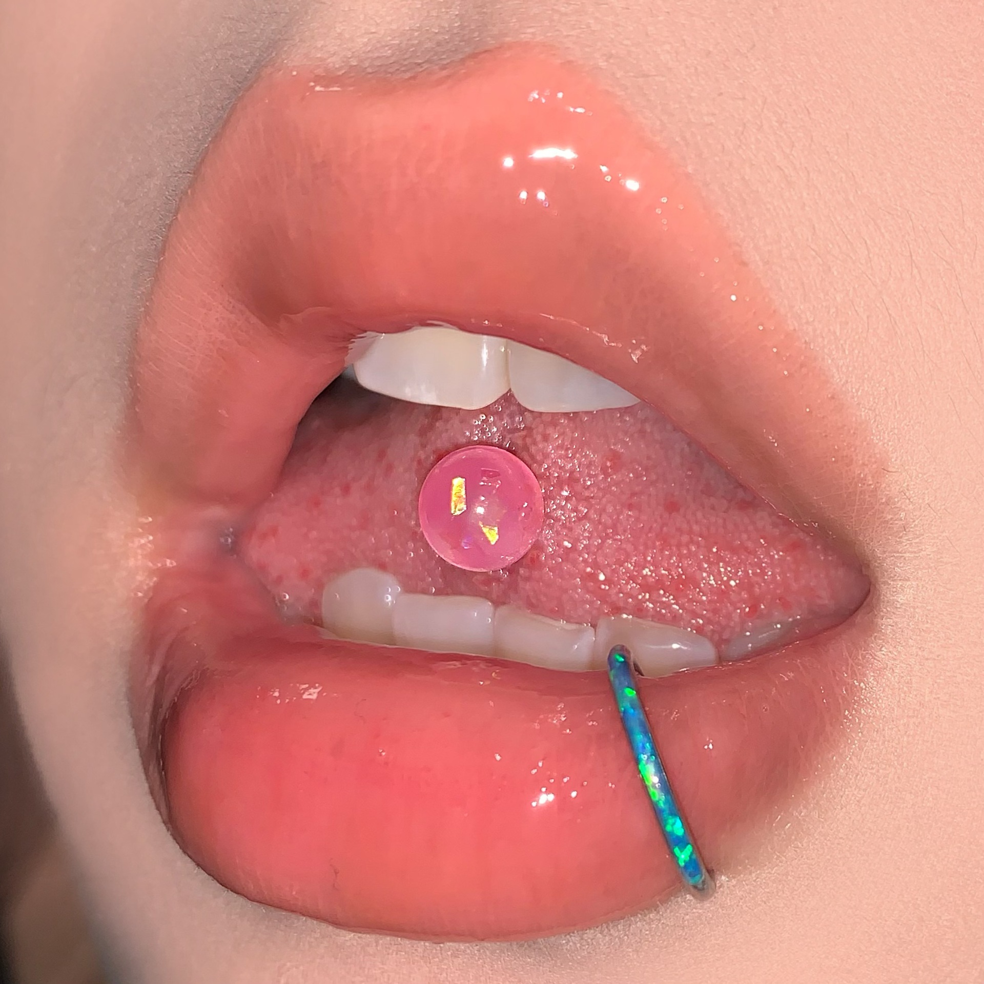 Pink 316L Surgical Steel Tongue Barbell External Thread Sparkle Ball Tongue Piercing Jewelry detail image 9