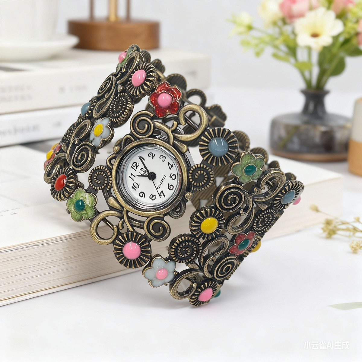 Foreign Trade New Ethnic Style Flower Watch Fashion Retro Wrist Watch Ladies Korean Style High-End Bracelet Watch Wholesale