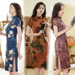 2025 Spring and Summer New Cheongsam Slim Fashion Design Dress Retro Large Size National Style Women's Performance Clothing Wholesale