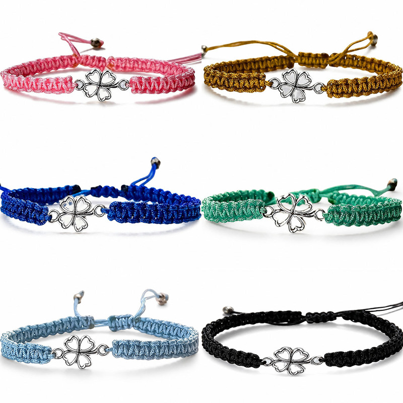 Cross-Border Fashion St. Patrick's Day Lucky Four-Leaf Clover Braided Bracelet DIY Simple Couple Friendship String Bracelet Cross-Border Fashion St. Patrick's Day Lucky Four-Leaf Clover Braided Bracelet DIY Simple Couple Friendship String Bracelet
