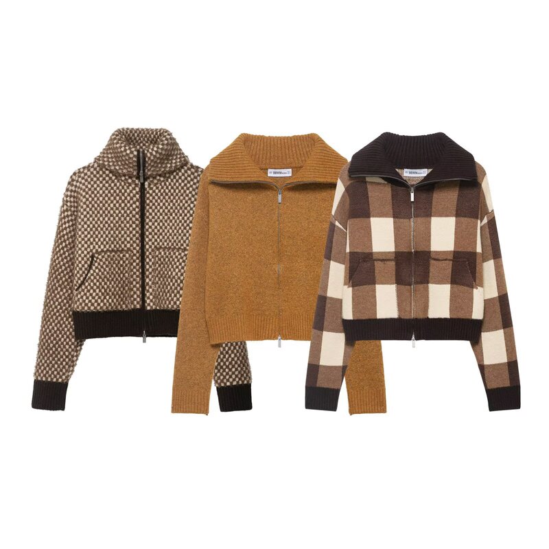 Cross-Border 2025 Winter New European and American Style Casual Faux Fur Effect Knitwear Bomber Jacket N8