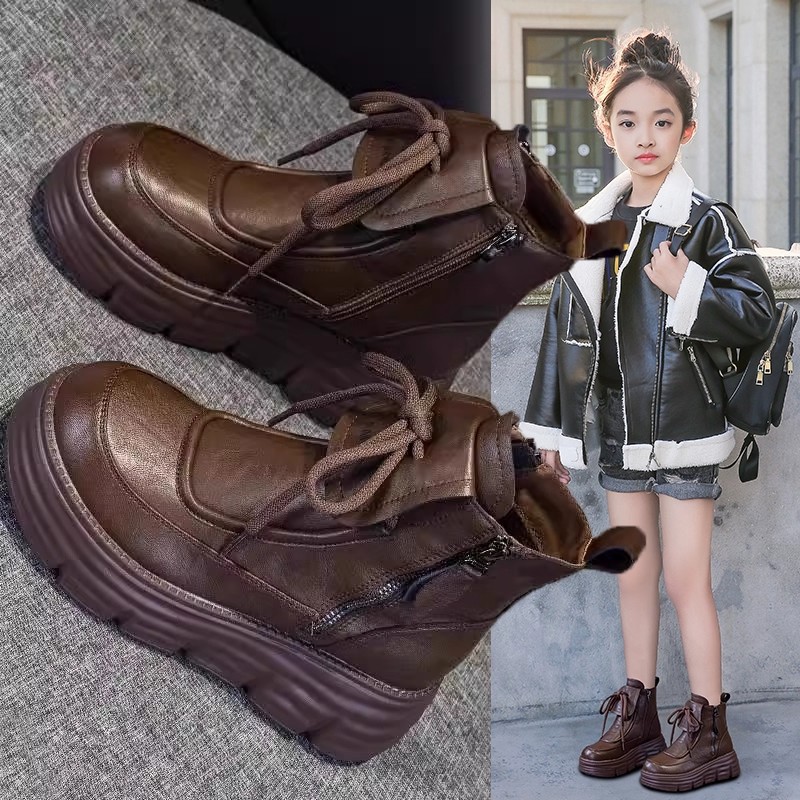 Children's British Style Velvet Boots 2025 Winter New Boys' Boots Medium and Large Kidsren's Fashion Short Boots Trend
