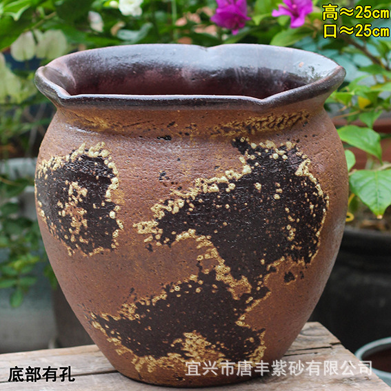 Retro-Style Handmade Lace Coarse Pottery Breathable Flower Pot Suitable for Succulent Bougainvillea and Other Green Plants Suitable for Indoor and Outdoor Use
