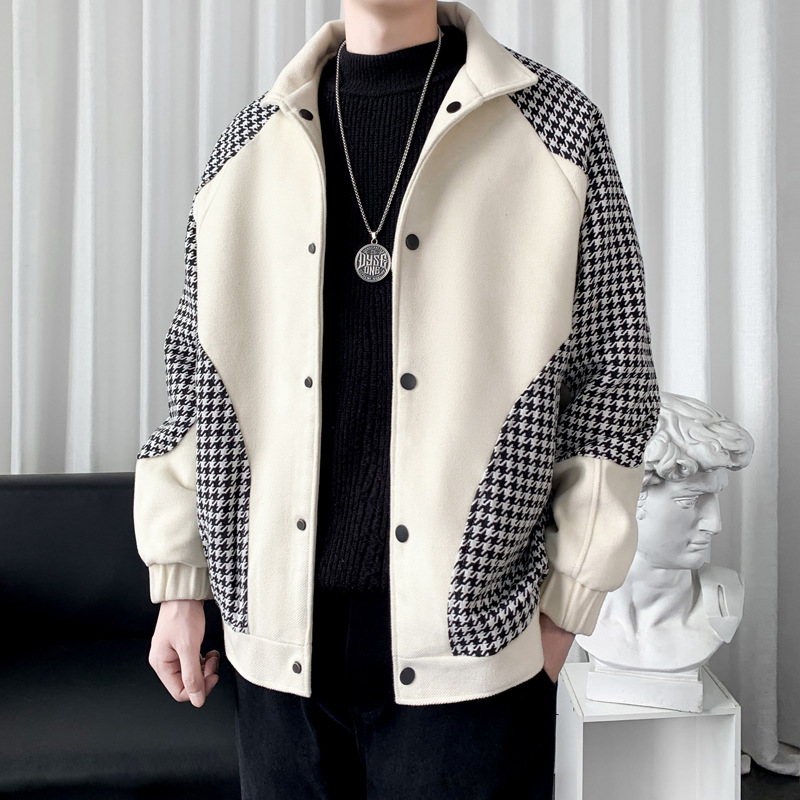 2025秋季新款男式夹克青年毛呢拼接小香风外套棒球服痞帅衣服外贸