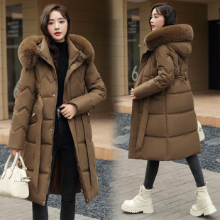Winter Can Wear Belt Slim-fit Slimming Down Cotton-padded Jacket Women's Long Over-the-knee Cotton-padded Thickened Warm Fashionable Jacket