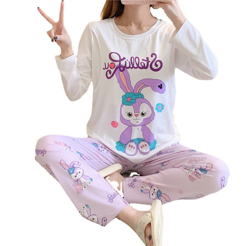 Pijamas de enfermería para mujeres embarazadas primavera y otoño ropa de confinamiento de algodón artificial verano delgado posparto maternidad enfermería primavera y verano marzo 2 sentado mes image 6