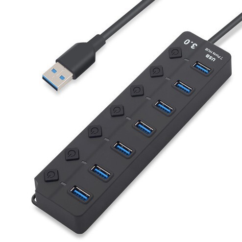 USB Docking Station Hub3.0 Seven-Port Hub Independent Key Switch 7-Port Splitter One-To-Seven Docking Station