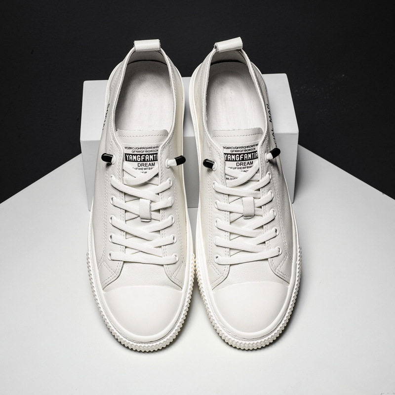 Giày sneaker nam da thật thoáng khí, đế bệt cổ thấp, dây buộc phía trước — s1931 màu trắng, s1931 đen
