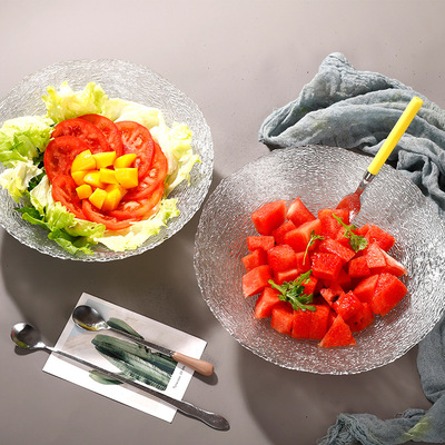 超大沙拉盘锤纹创意网红欧洲家用透明水果盘套装玻璃碗甜品碗批发