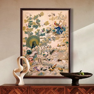 A hundred birds contend figure cross stitch 2025 new embroidery vertical version living room dining room entrance Chinese style manual own thread embroidery