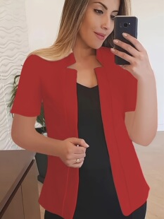 X 65128 Pure Color Short Sleeve Blazer ���|�������b �羳��
