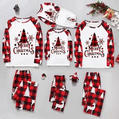 外国貿易の欧米の親子の家の服のクリスマスの寝る服の親子のスーツの格子縞はプリントをつなぎ合わせます。