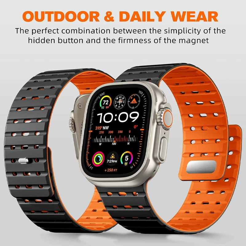 Ремешки для Apple Watch (подходит для Apple Watch Series 9), силиконовые с глянцевым покрытием и магнитной застёжкой